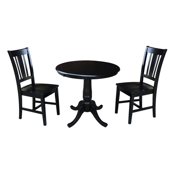 International Concepts Round 36 in Round Extension Dining Table with 2 San Remo Chairs, Black, 36 in W, 48 in L, 28.9 in H K46-36RXT-C10-2 - main
